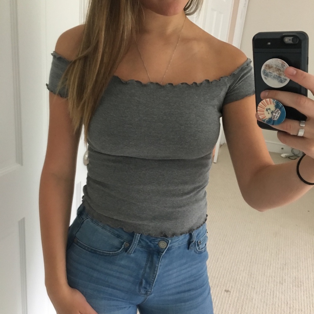 Hollister grey off the shoulder top